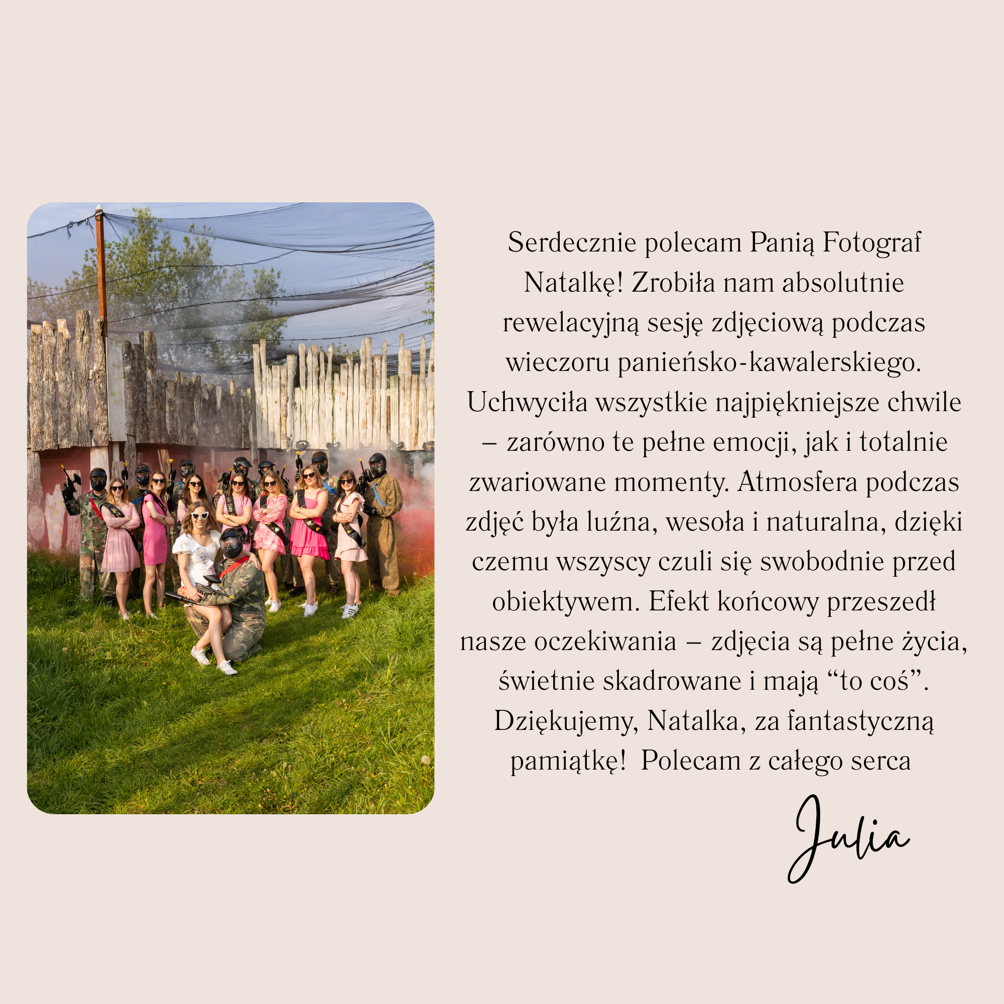 Serdecznie polecam sesję zdjęciową u Natalii. To jedno z najlepszych doświadczeń w kontaktach mędzyludzkich jakie mnie ostatnio spotkało Zgłosiłam się niemal w ostatniej chwili, potrzebując zdjęć