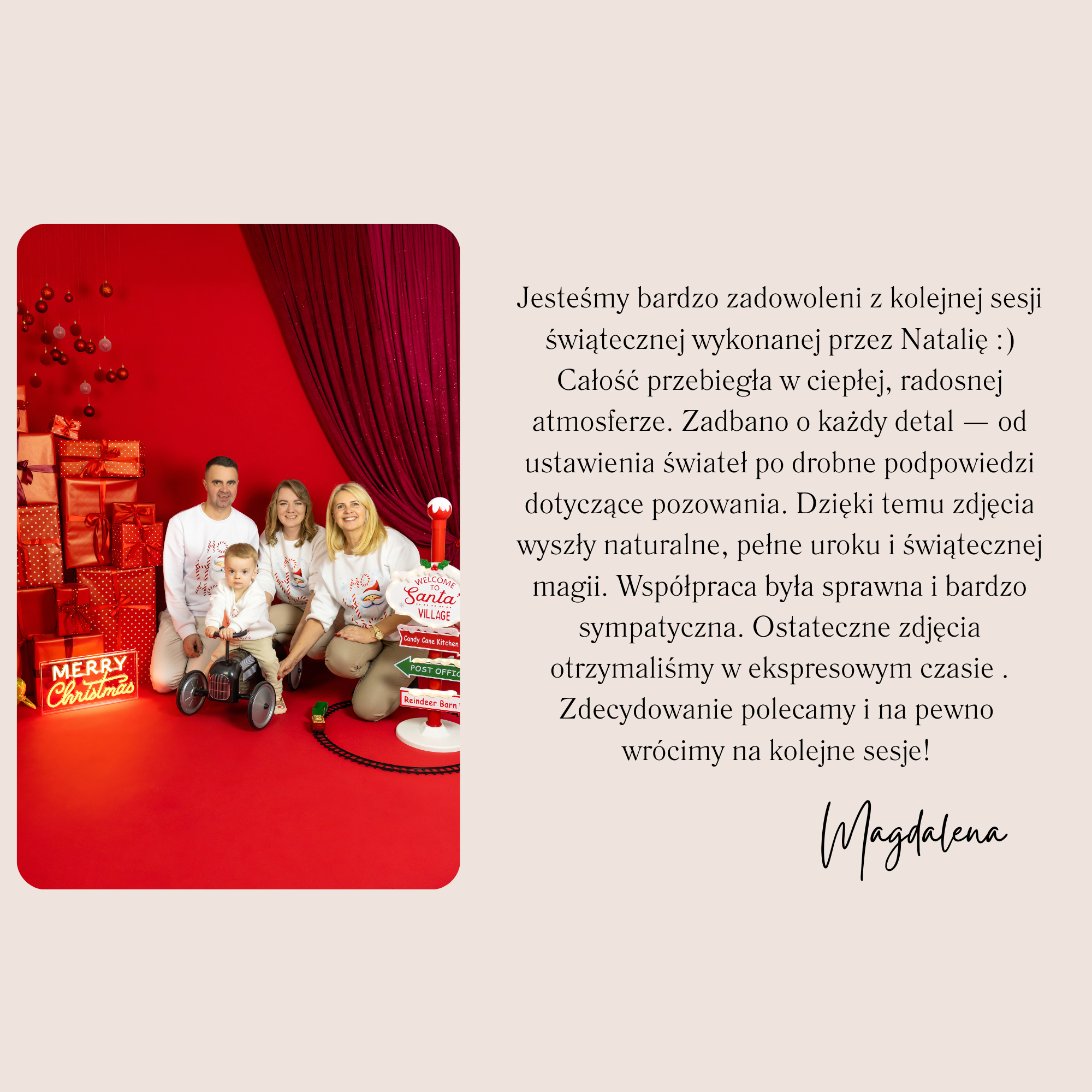 Serdecznie polecam sesję zdjęciową u Natalii. To jedno z najlepszych doświadczeń w kontaktach mędzyludzkich jakie mnie ostatnio spotkało Zgłosiłam się niemal w ostatniej chwili, potrzebując zdjęć